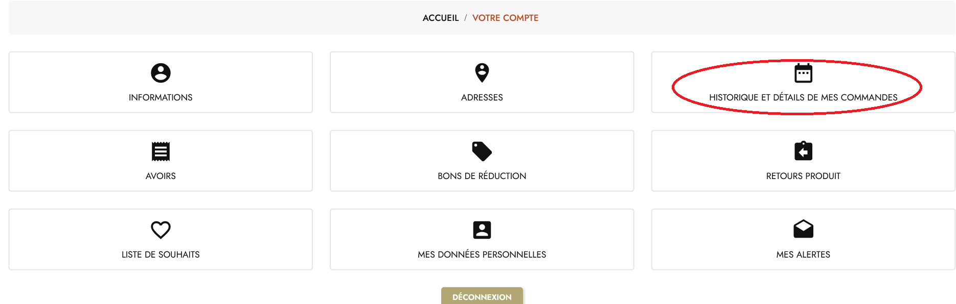 Historique et détails de mes commandes
